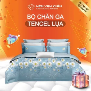 bộ chăn ga tencel lụa xanh 01