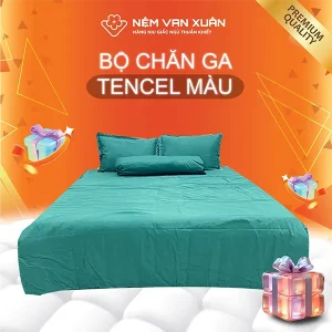 bộ chăn ga tencel màu xanh