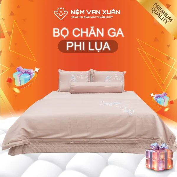 bộ chăn ga phi lụa hồng