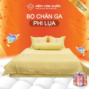 bộ chăn ga phi lụa vàng