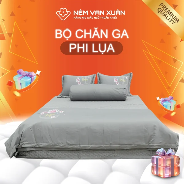 bộ chăn ga phi lụa xám 1