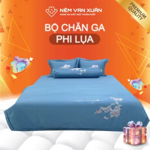 bộ chăn ga phi lụa xanh