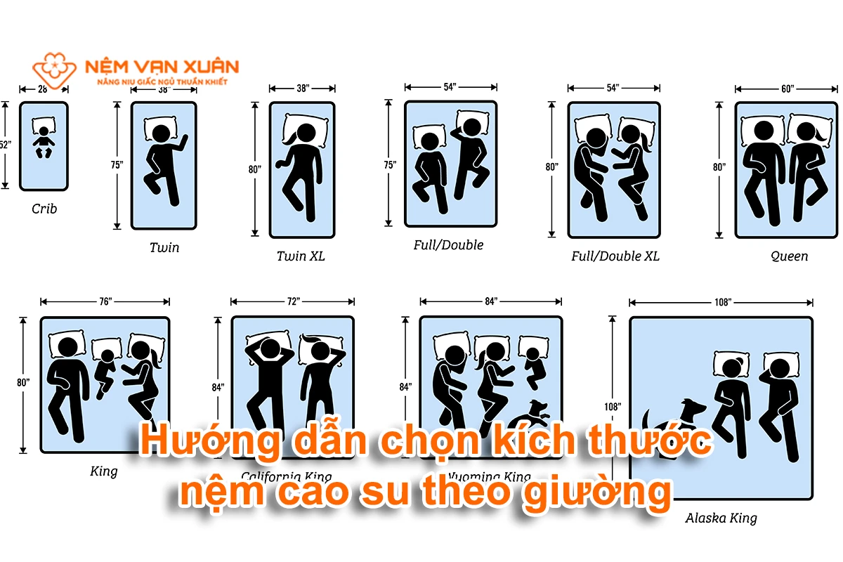Hướng dẫn chọn kích thước nệm cao su theo giường